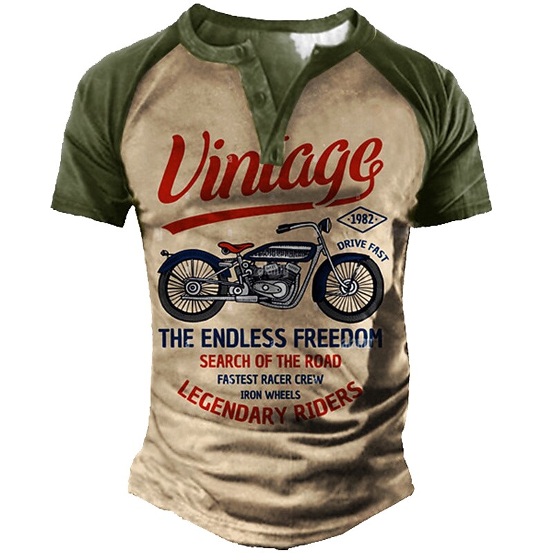 Men's Henley 3D Print Patterned Motorcycle Letter Casual T-shirt 