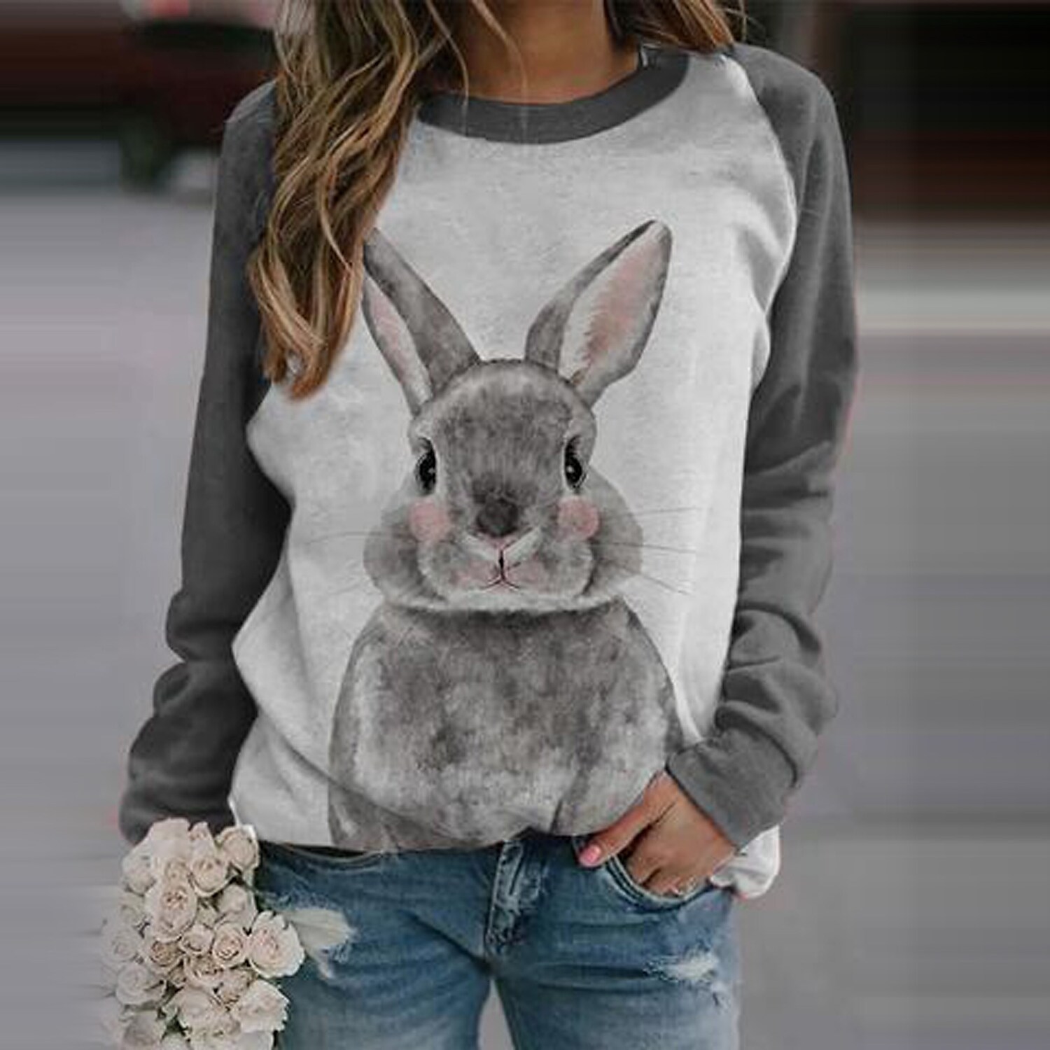 Happy Easter Cute Bunny  casual Tops t-shirt