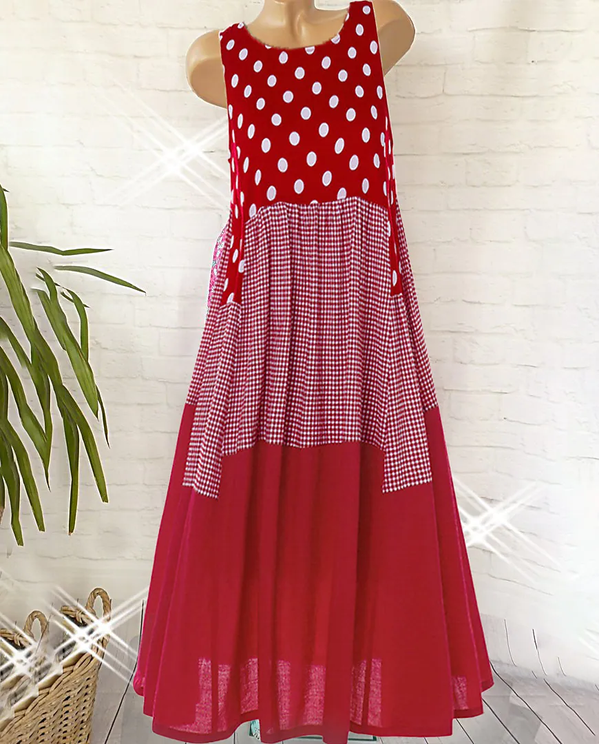 Women's Fashion Polka Dot Pattern Sleeveless Pus Size Dress