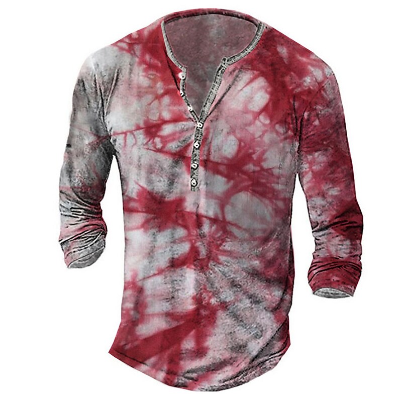 Men's T-shirt Henley Graphic Abstract Prints Long Sleeve Print Plus Size Button-Down Print Tops