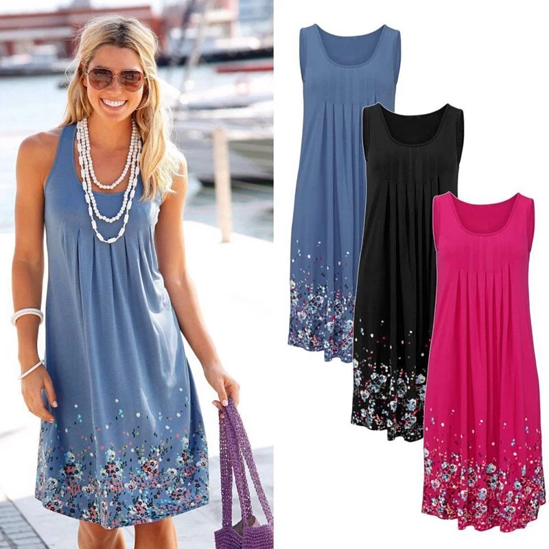 Sexy Floral Print Sleeveless Casual Loose Dress