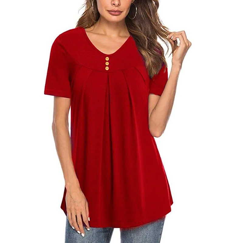 Women's Clothing Hot Sale New V-neck Short-sleeved T-shirt