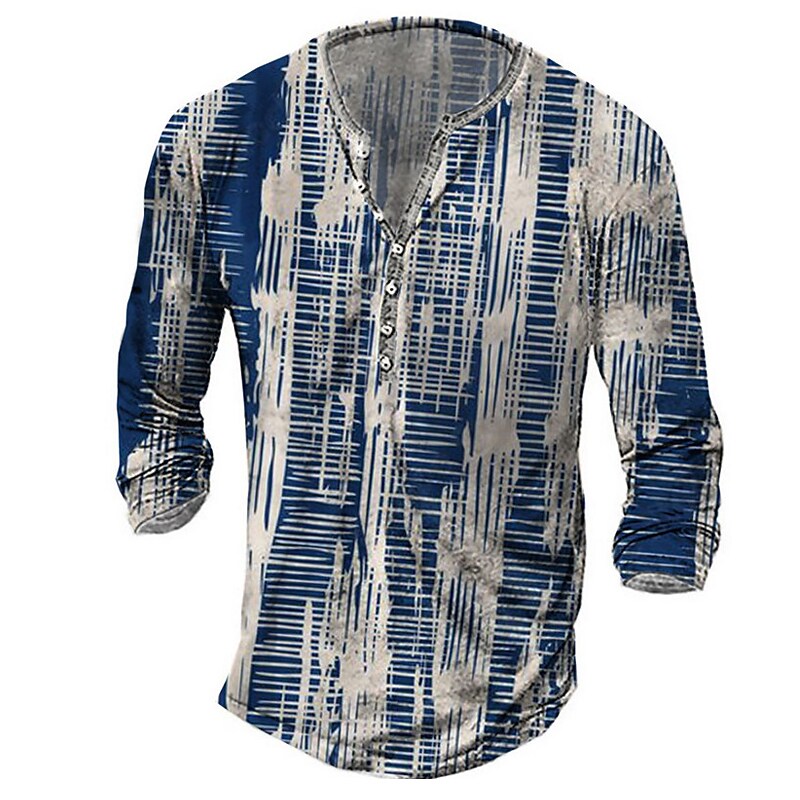 Men's T-shirt Henley Graphic Abstract Prints Long Sleeve Plus Size Button-Down Tops