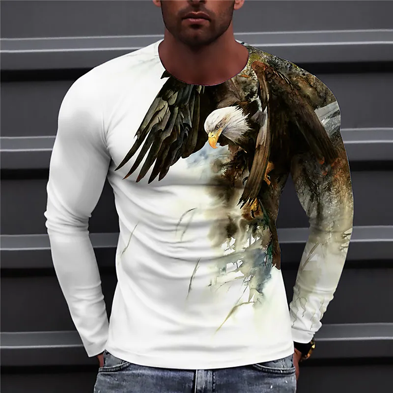 Men's T-shirt Graphic Eagle 3D Print Daily Holiday Casual Long Sleeve Tops