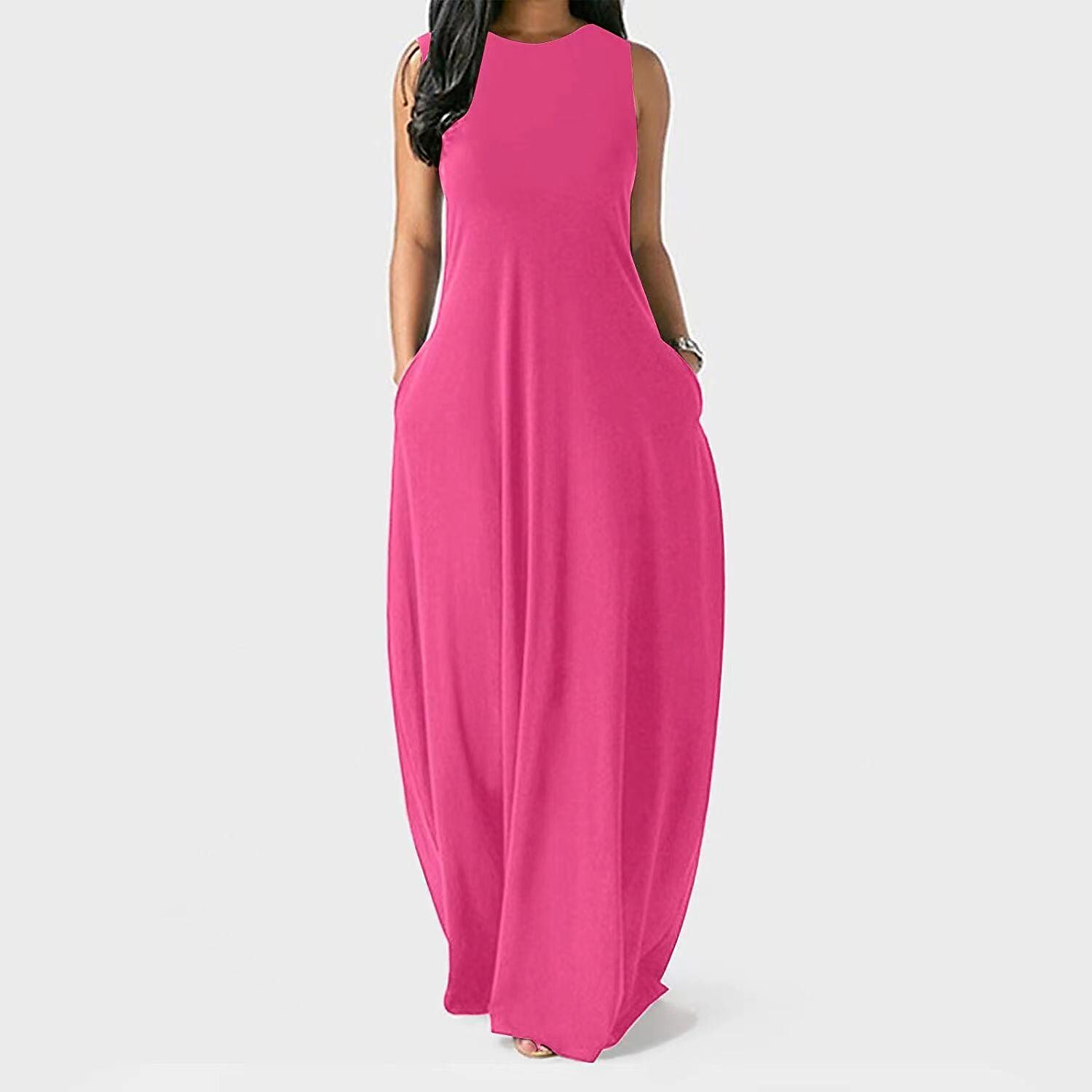 Women's Summer New Solid Color Round Neck Vest Pocket Dress