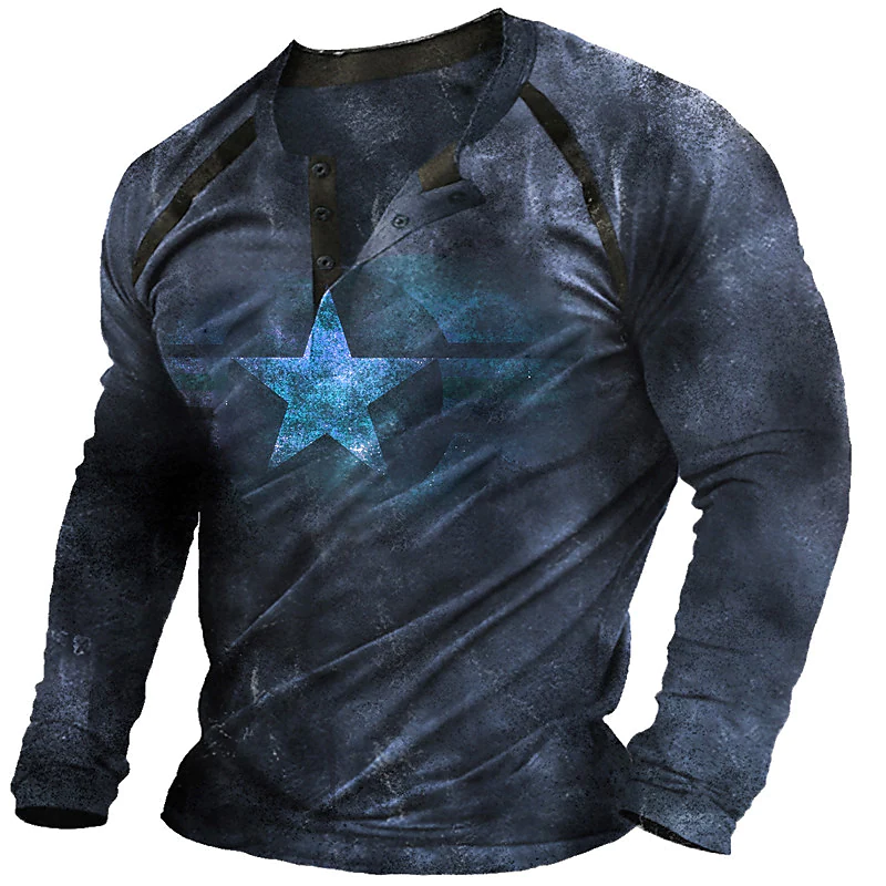 Men's Henley T-shirt 3D Print Graphic Star Long Sleeve Tops