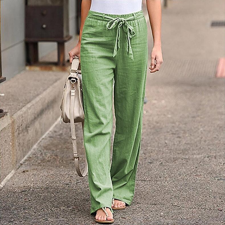 Women's high elastic waist cotton linen wide-leg pants