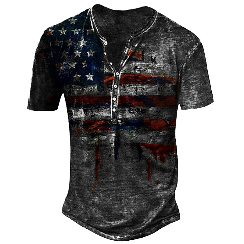 Men's Henley Unisex T-shirt 3D Print National Flag Casual Tops 