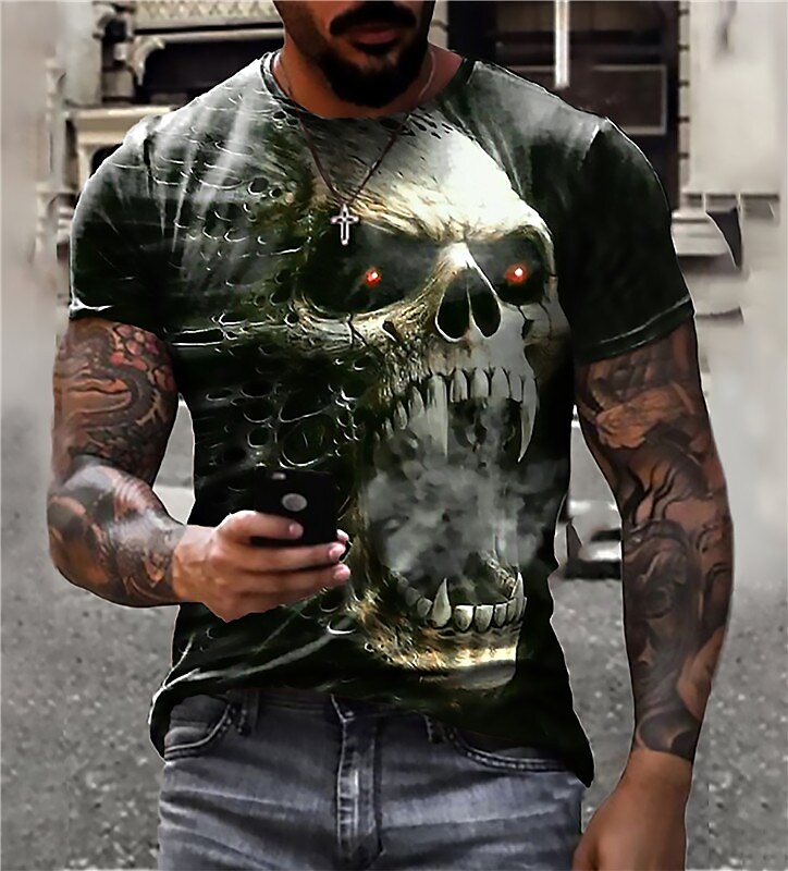 Men's T-shirt  3D Print Skull Short Sleeve Tops