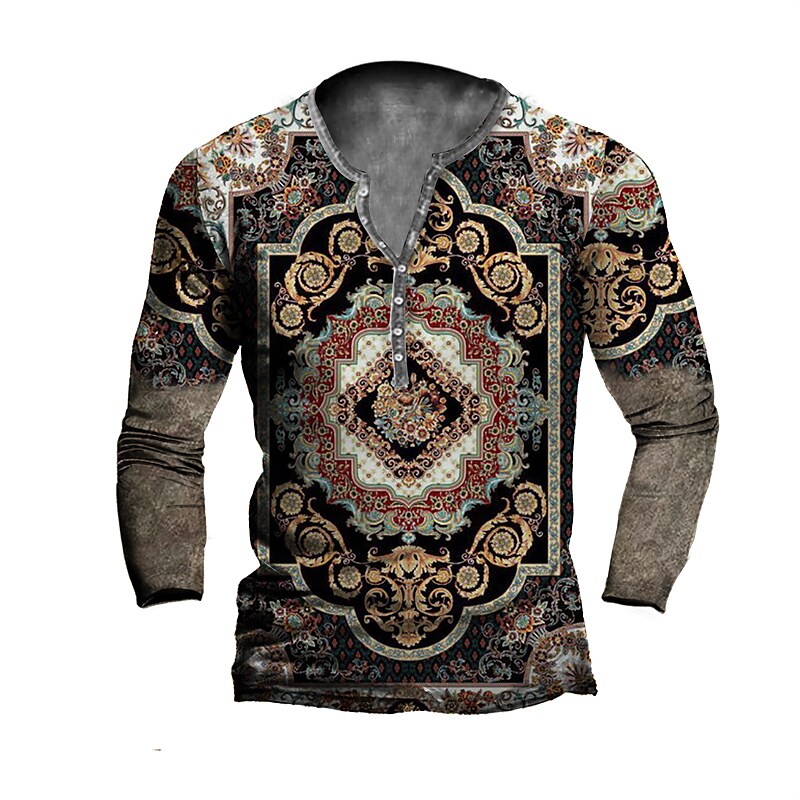 Men's T-shirt Graphic Tribal Vintage Long Sleeve Plus Size Button-Down Print Tops 