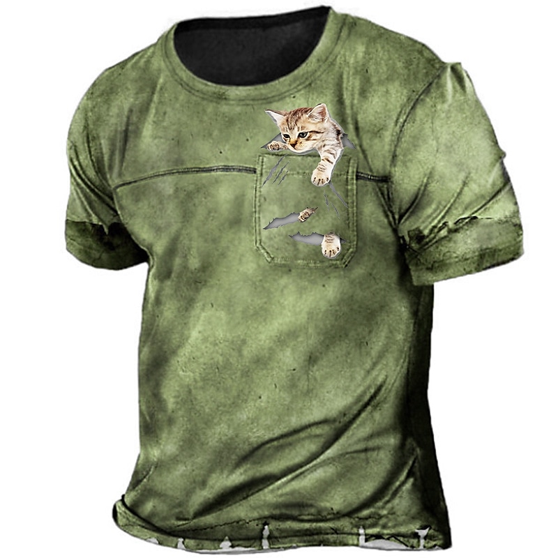 Men's 3D Graphic Prints Animal Button-Down Short Sleeve Casual Henley T-shirt 