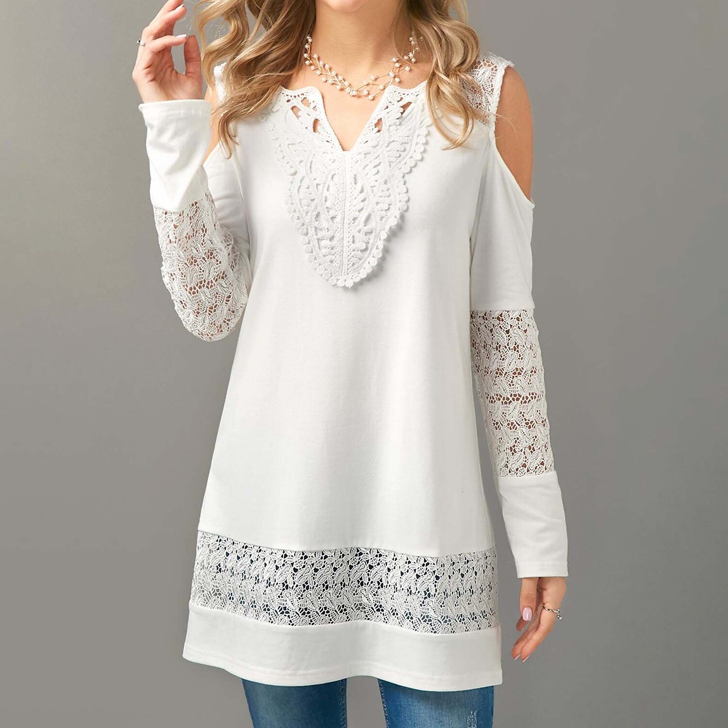 Women's butterfly lace off-the-shoulder top
