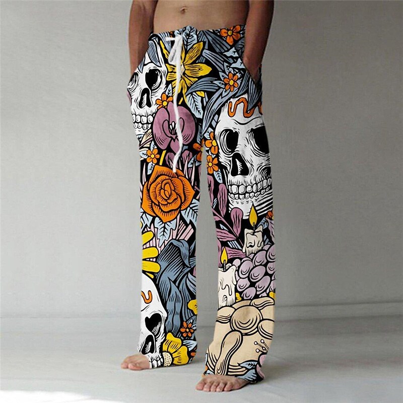 Men's Trousers Baggy 3D Print Elastic Drawstring Prints Skull Leopard Graphic Casual Pants