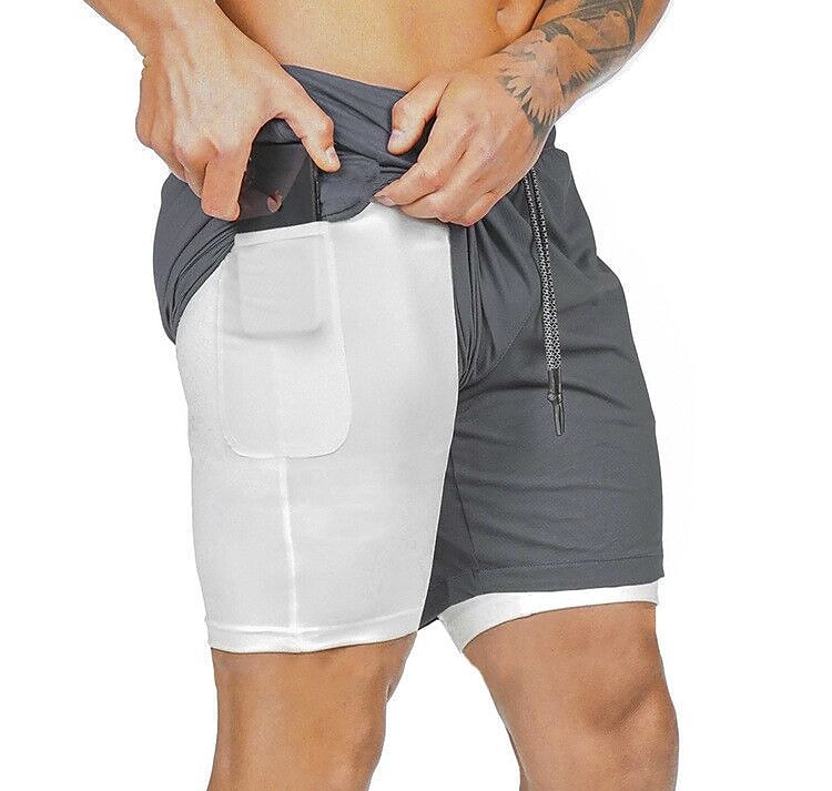 Men's Running Shorts Sports Outdoor Bottoms 2 in 1 with Phone Pocket