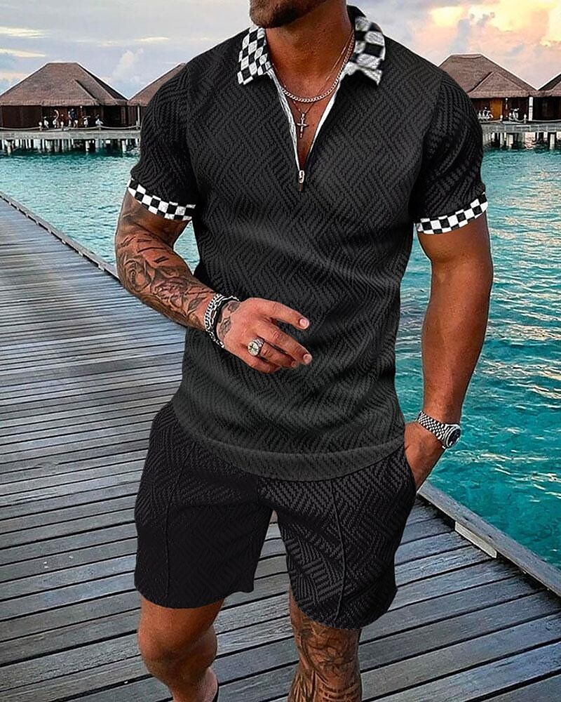 2022 men  fashion zipper polo shirt suit