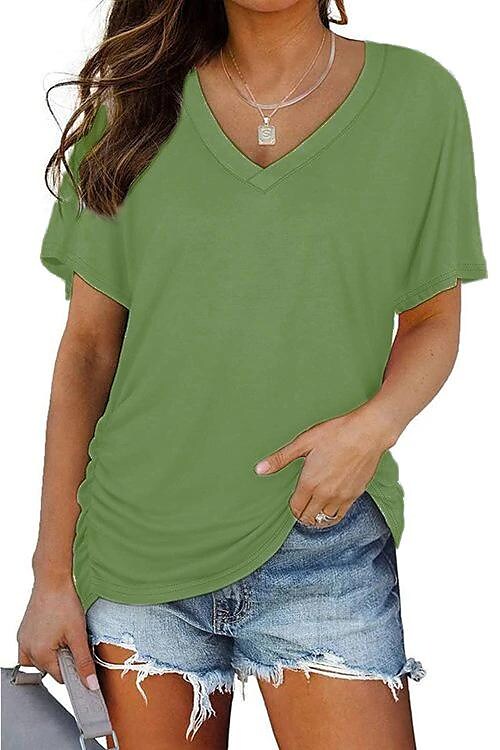 Women's Popular V-neck Solid Color Short Sleeve T-shirts