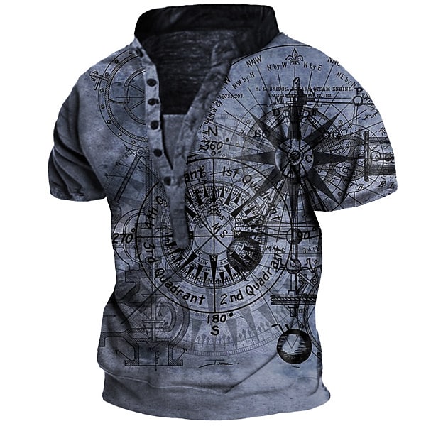 Men's 3D Graphic Prints Patterned Machine Button-Down Short Sleeve Casual Henley T-shirt 