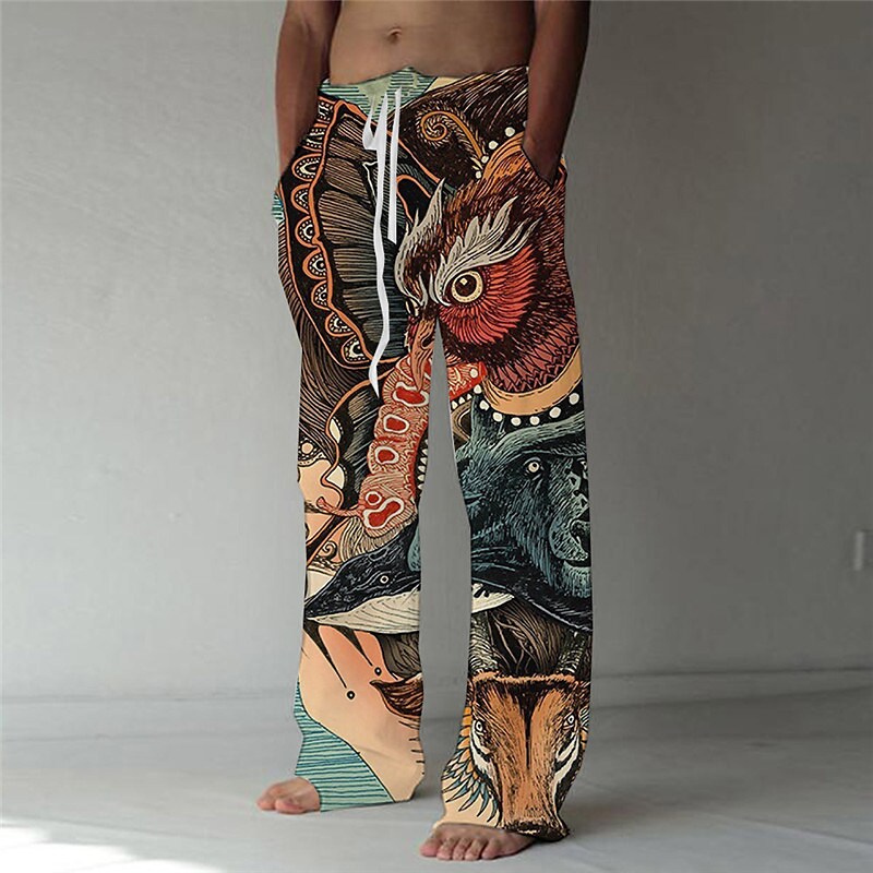Men's Trousers Baggy 3D Print Elastic Drawstring Animal Graphic Casual Pants