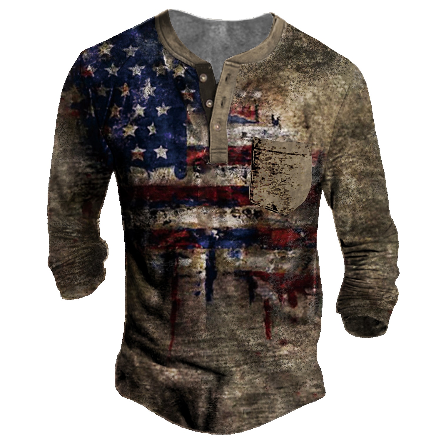 Men's Henley T-shirt 3D Print Graphic National Flag Long Sleeve Tops