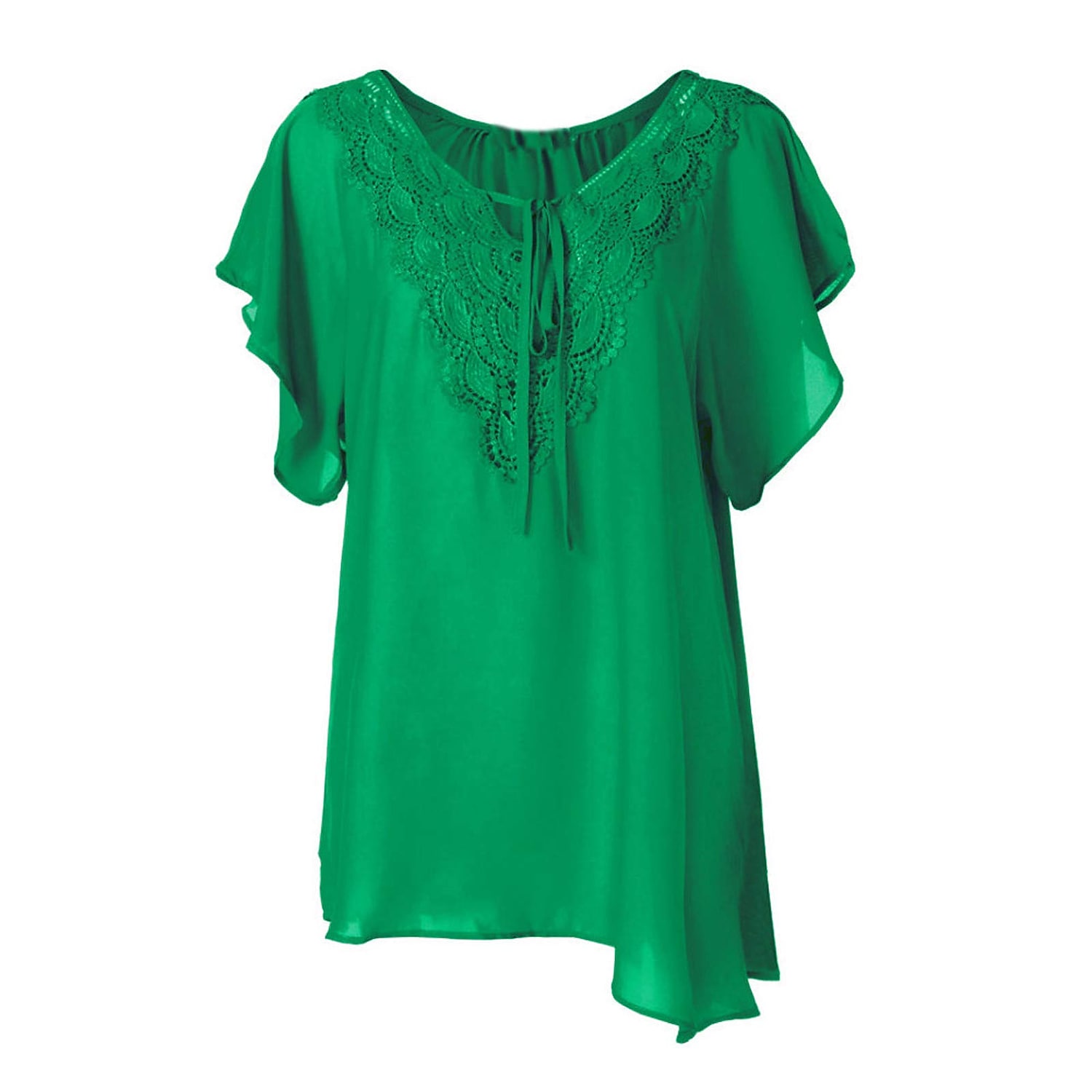 Women's Trumpet-sleeved Short-sleeved T-shirt Lace Stitching Top