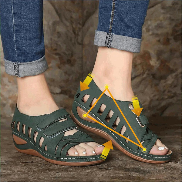 Vintage Style Buckle Shoes Summer Ladies Wedges Flat Sandals EU35-43