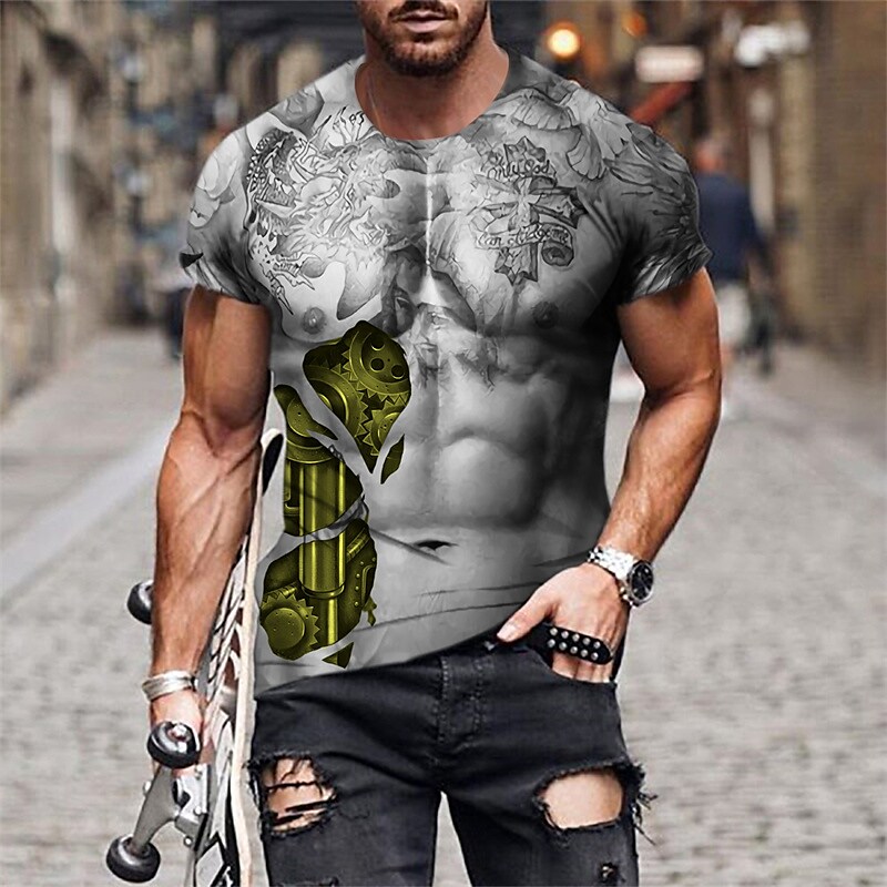 Men's T-shirt Graphic Prints Muscle Crew Neck Short Sleeve 3D Print Tops 