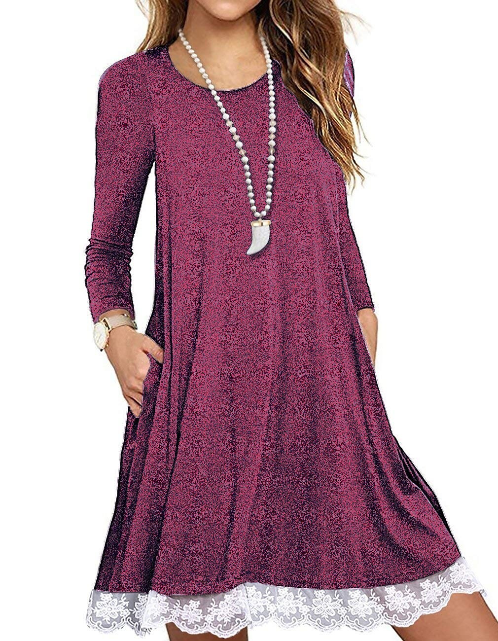  New Lace Stitching Long Sleeve Large Size Dress