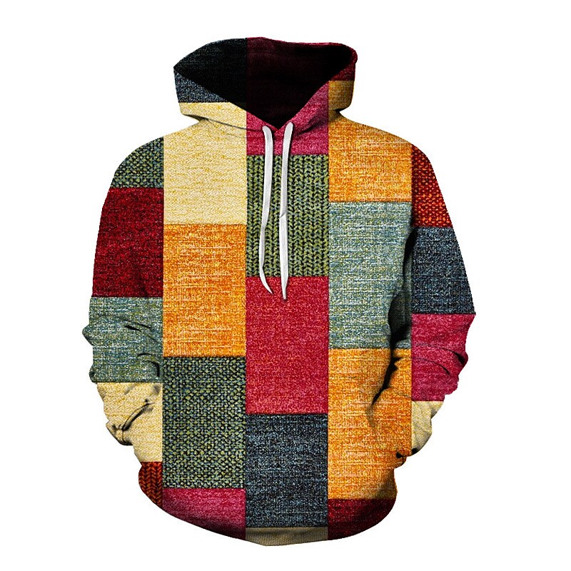 Men's Plaid Graphic Color Block Casual Daily Casual Long Sleeve Hoodie Pullover 