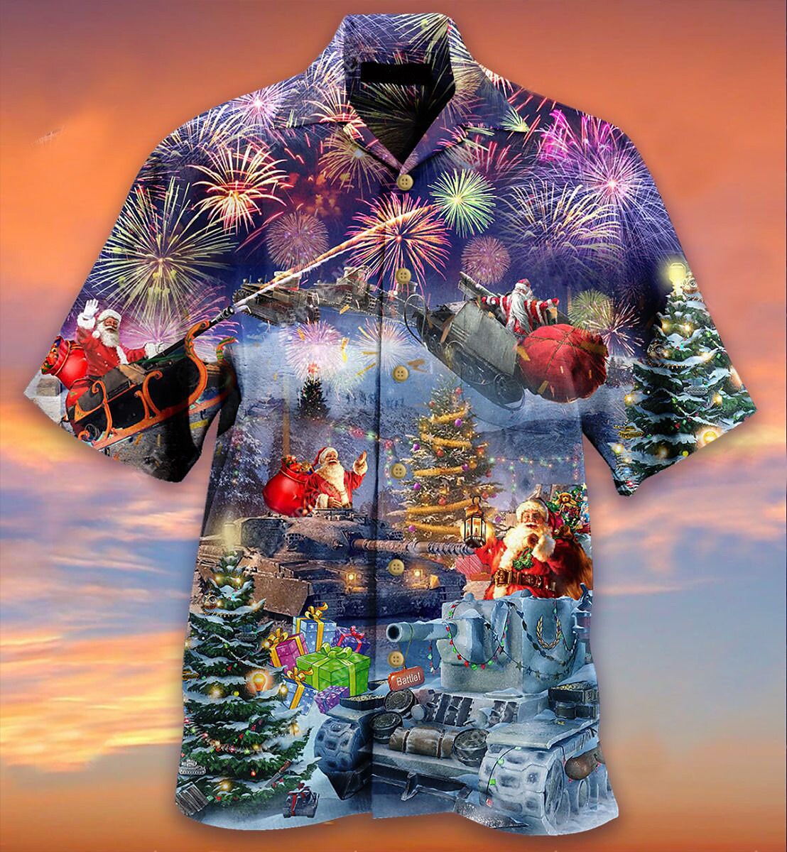 Men's T-shirt 3D Print Santa Claus Fluorescent Graphics Hawaii Vacation Shirts