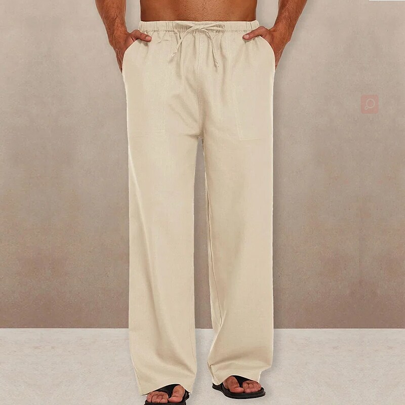 Men's Linen Pants Trousers Summer Pants Pocket Drawstring Elastic Wais