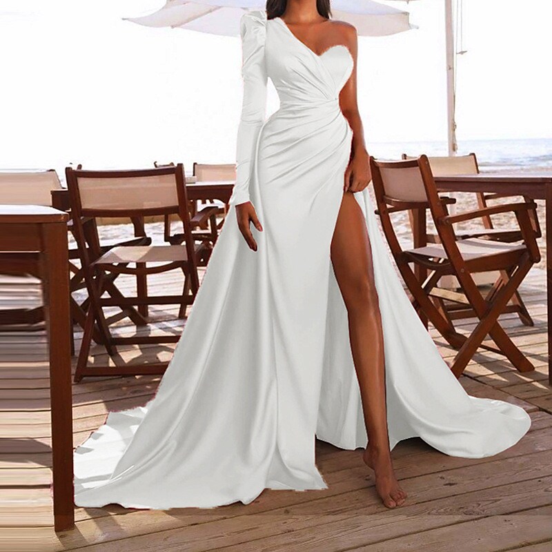 Women's One Shoulder Elegant Sexy Party Prom Maxi long Dress