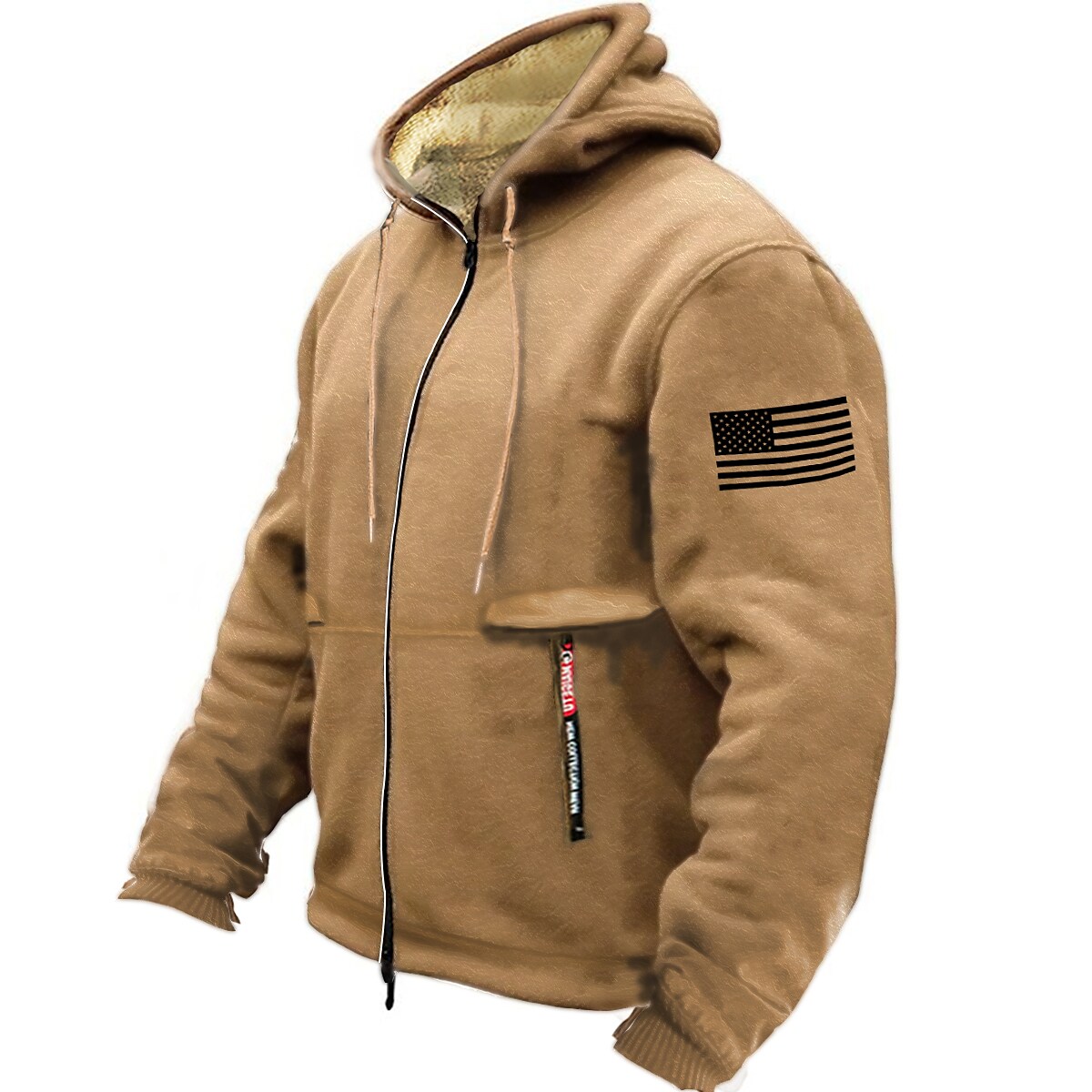 Men's Full Zip Hoodie Jacket Sweat Jacket Brown Gray Hooded Graphic Am