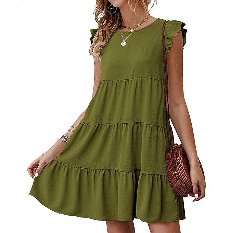 New solid color round neck sleeveless casual dress 