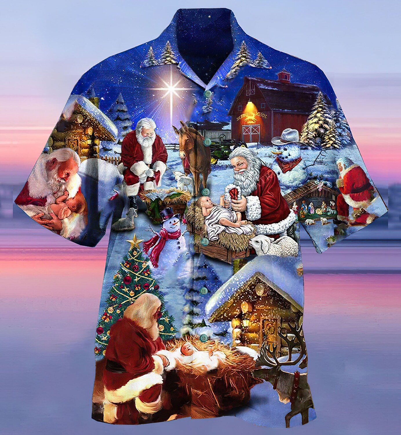 Men's T-shirt 3D Print Floral Santa Claus Graphics Hawaii Vacation Shirts