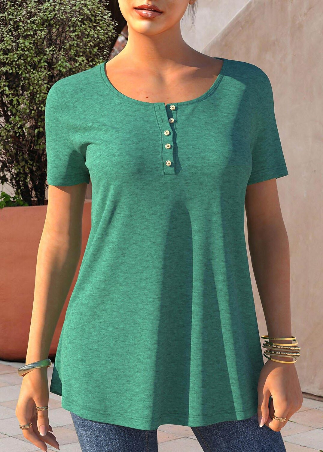 Women's new large swing solid color round neck short-sleeved t-shirt