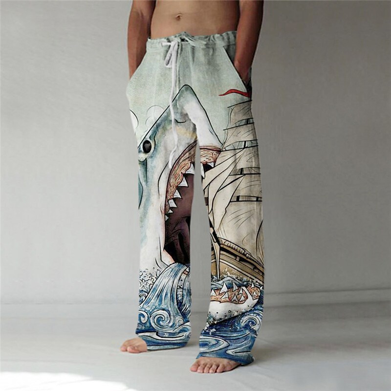 Men's Trousers Baggy 3D Print Elastic Drawstring Prints Shark  Leopard Graphic Casual Pants