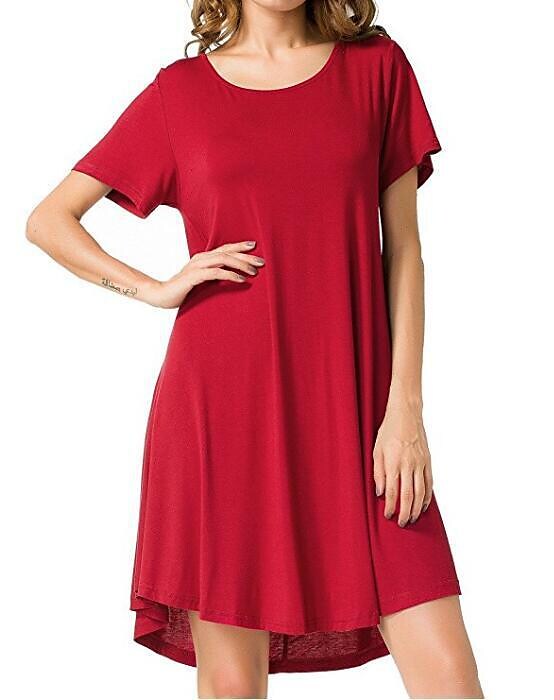 Women's solid color round neck loose short-sleeved t-shirt dress