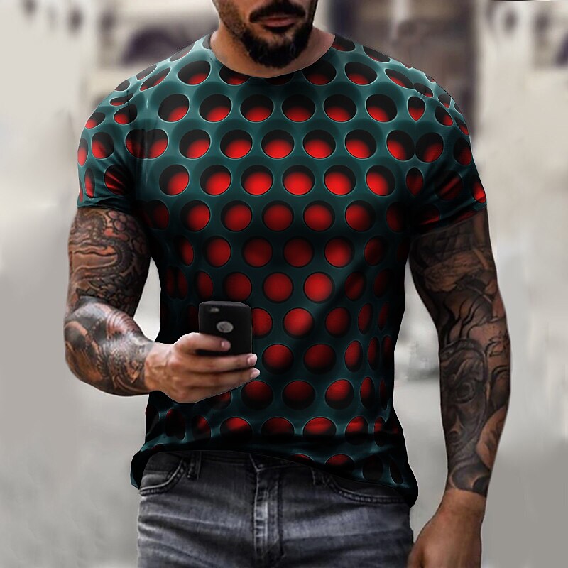Men's T shirt Tee Optical Illusion Crew Neck Round Neck Green Purple Light Green Rosy Pink Dark Purple 3D Print Plus Size Casual Daily Short Sleeve Clothing Apparel Vintage Streetwear Exaggerated