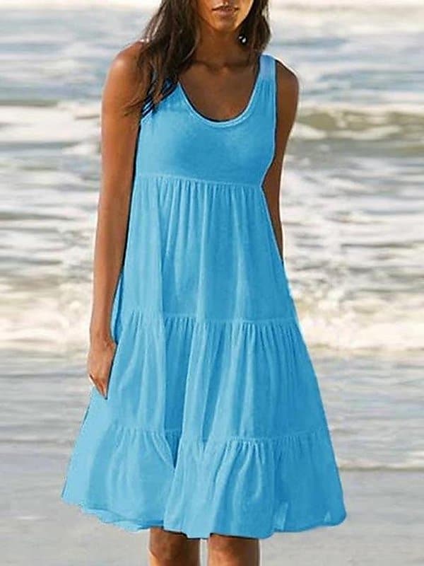 Paneled Solid Sleeveless Beach Midi Dress 