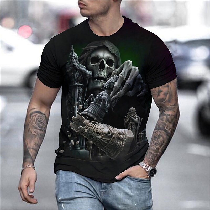 Men's T-shirt  3D Print Graphic Skull Short Sleeve Tops