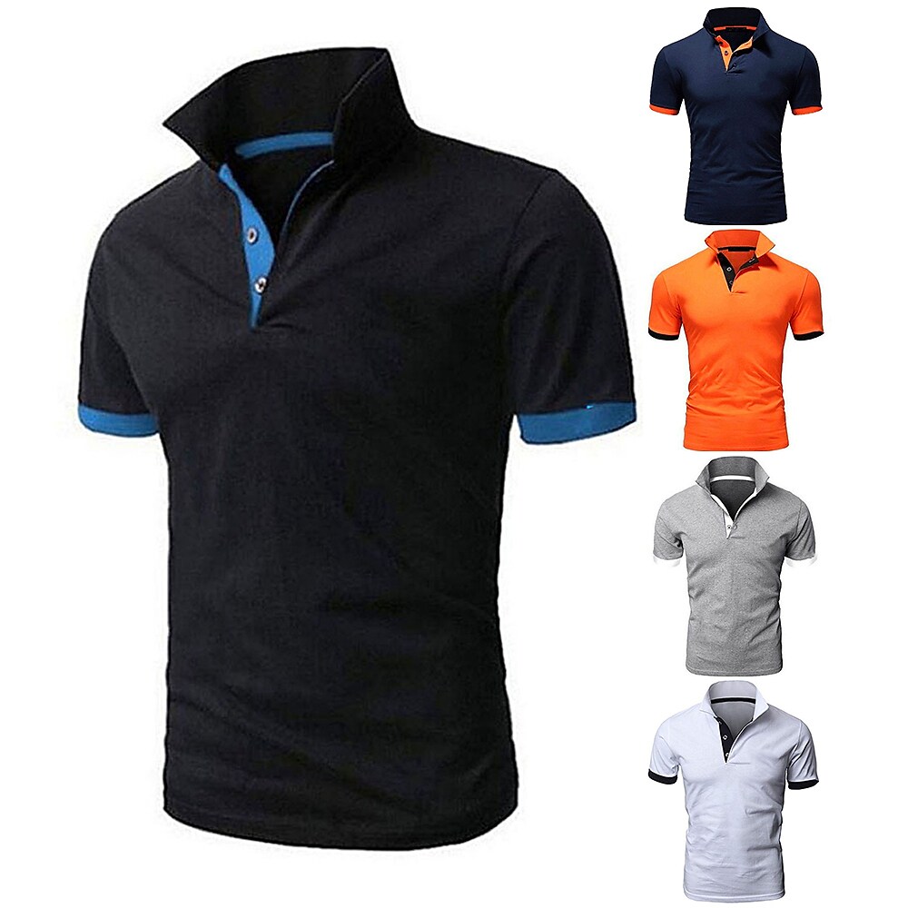 Men's Polo Shirt Golf Shirt Outdoor Casual Polo Collar Classic Short Sleeve Basic Classic Solid Color Button Front Button-Down Summer Regular Fit Apple Green Light Pink Lake blue Black / Red Black