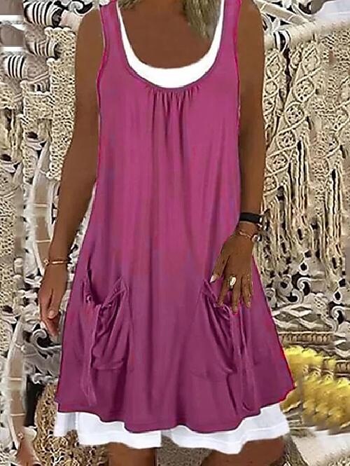 Casual Sleeveless Two-piece With Pocket Dress  