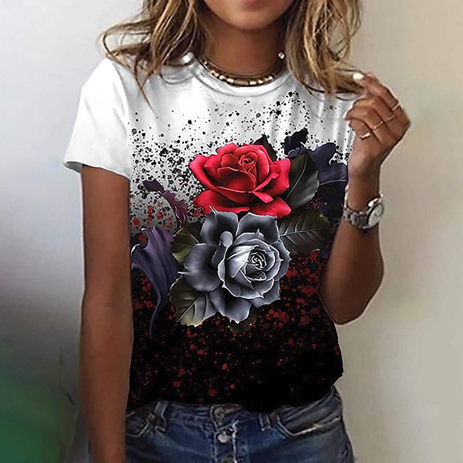 Women's Round Neck Casual Loose T-shirt