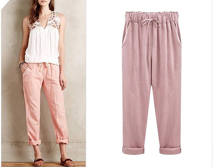 Women's large size cotton and linen pants nine-point pants