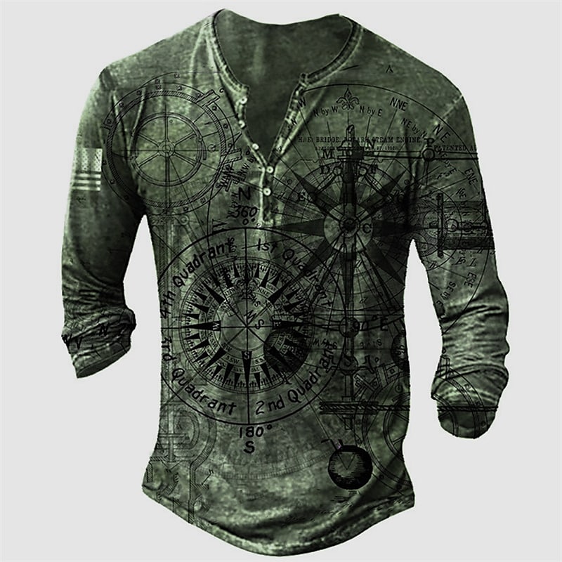 Men's Henley 3D Print Graphic Patterned Machine Daily Button-Down T-shirt 