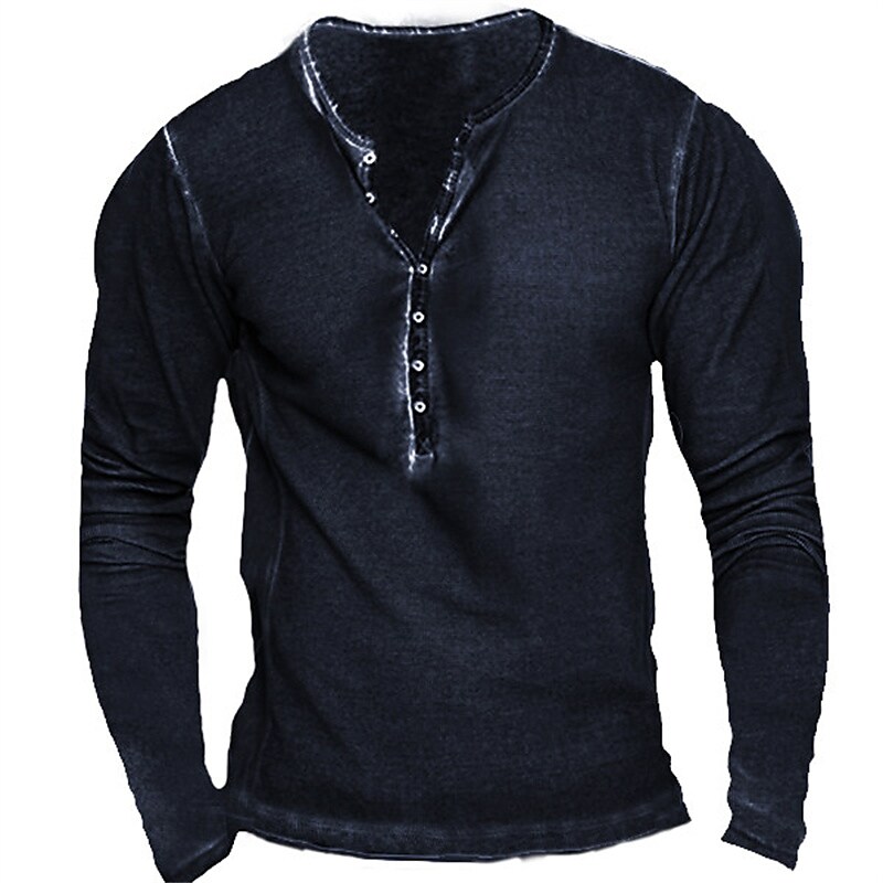 Men's  Solid Color Henley Casual Button-Down Long Sleeve Tops 