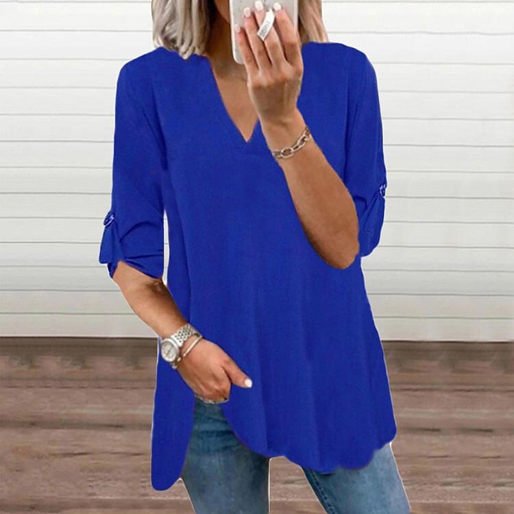 Women's long-sleeved v-neck casual loose top
