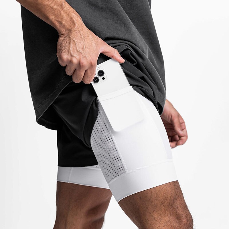 Men's Athletic Shorts Running Shorts Casual Shorts With Compression Liner Plain Comfort Breathable Outdoor Daily Going out Fashion Casual Black-White Black