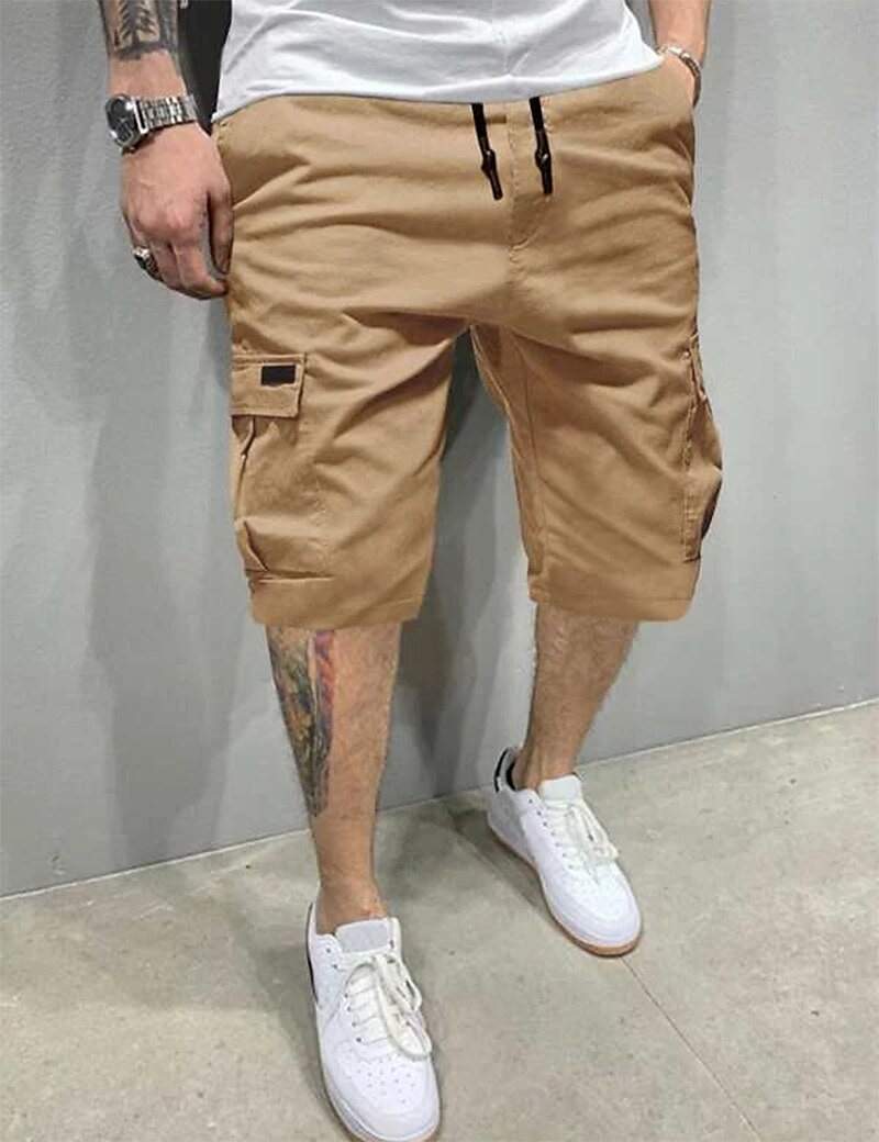 Men's Cargo Shorts Casual Shorts Flap Pocket Plain Comfort Breathable Outdoor Daily Going out Fashion Casual Black White